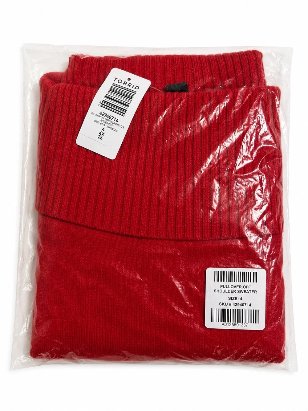 NWT Torrid Off Shoulder Sweater Red Ribbed Pullover Size 4 (4X/26) - Picture 3 of 4